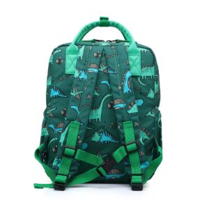 Cute Preschool Backpack Dinosaur Toddler School Book Bag for Girls Boys Kids Kindergarten Nursery Travel Bag with Chest Strap(12inch,Green Dinosaur)