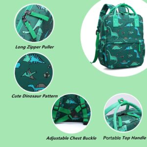 Cute Preschool Backpack Dinosaur Toddler School Book Bag for Girls Boys Kids Kindergarten Nursery Travel Bag with Chest Strap(12inch,Green Dinosaur)