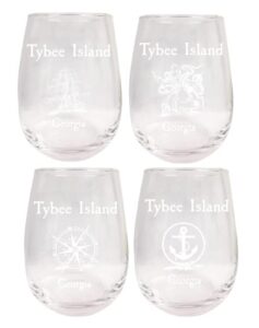 r and r imports tybee island georgia souvenir 9 ounce laser engraved stemless wine glass nautical designs 4-pack