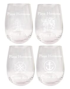 r and r imports playa hermosa costa rica souvenir 9 ounce laser engraved stemless wine glass nautical designs 4-pack