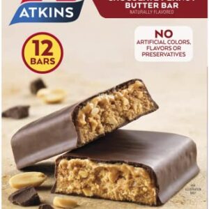 Atkins Chocolate Peanut Butter Protein Meal Bar, High Fiber, 16g Protein, 2g Sugar, 3g Net Carb, Meal Replacement, Low Carb, Keto Friendly, 12 Count