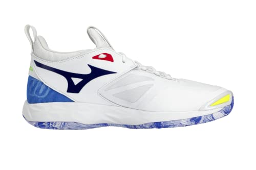 Mizuno Unisex-Adult Wave Momentum 2 Volleyball Shoe, White/Surf The Web, US Women's 13/US Men's 11.5