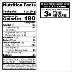 Atkins Caramel Chocolate Nut Roll Snack Bar, Protein Snack, High in Fiber, 2g Sugar, 16 Count