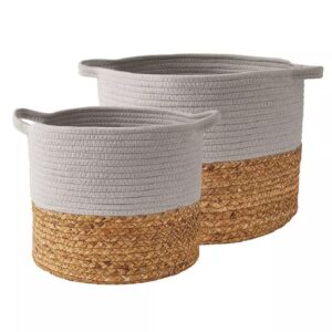 member's mark 2-piece cylinder rope & hyacinth basket set (grey, 2)