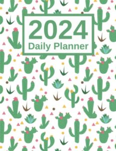 2024 daily planner: one page per day 8.5 x 11 large | 12 month organizer | agenda for 365 days | jan 2024 - dec 2024 | cactus cover