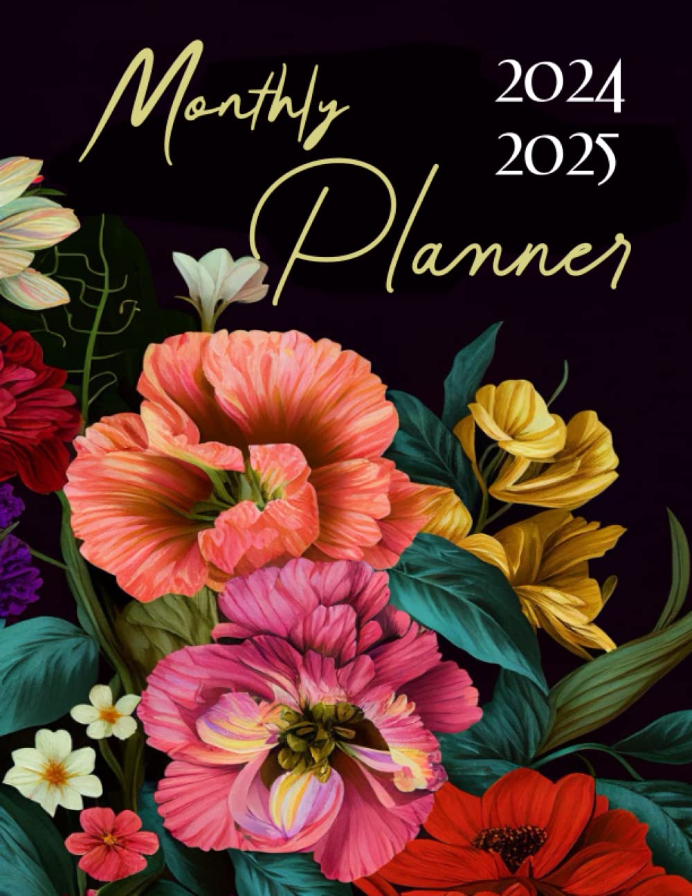 2024-2025 Monthly Planner: Large Floral 2 Year Organizer Agenda Schedule | From January 2024 To December 2025 | with Federal Holidays, To do list, Contact, Birthday & Password Log |