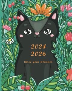 three year planner 2024-2026: cat floral calendar from january to december 36 month organizer for schedule & to do list with federal holidays