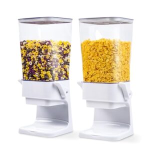 powerlix 2pc cereal dispenser countertop (5.5 l), cereal storage container, organization container for kitchen, food dispenser for rice, pasta, grains, nuts, candies, oatmeal, snacks (white)