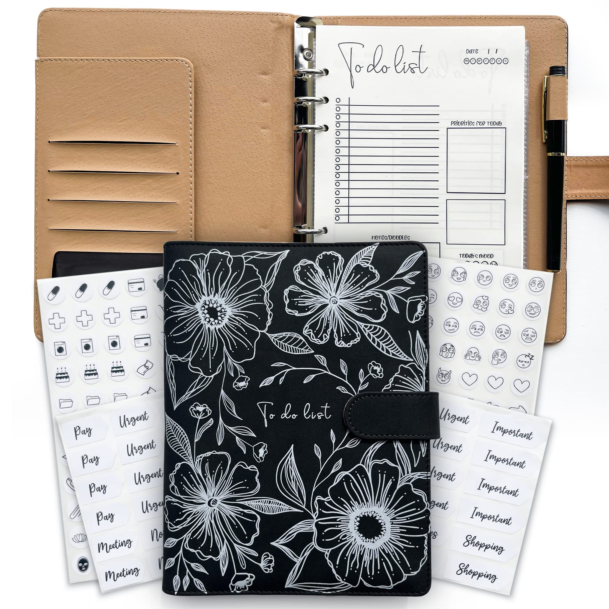 To Do List Notebook, To Do List Notepad, To Do Dotebook, Includes An Organizer For Cards, Documents, Brochures, Invoices And Photos, 3 Pages Of Stickers And A Pen