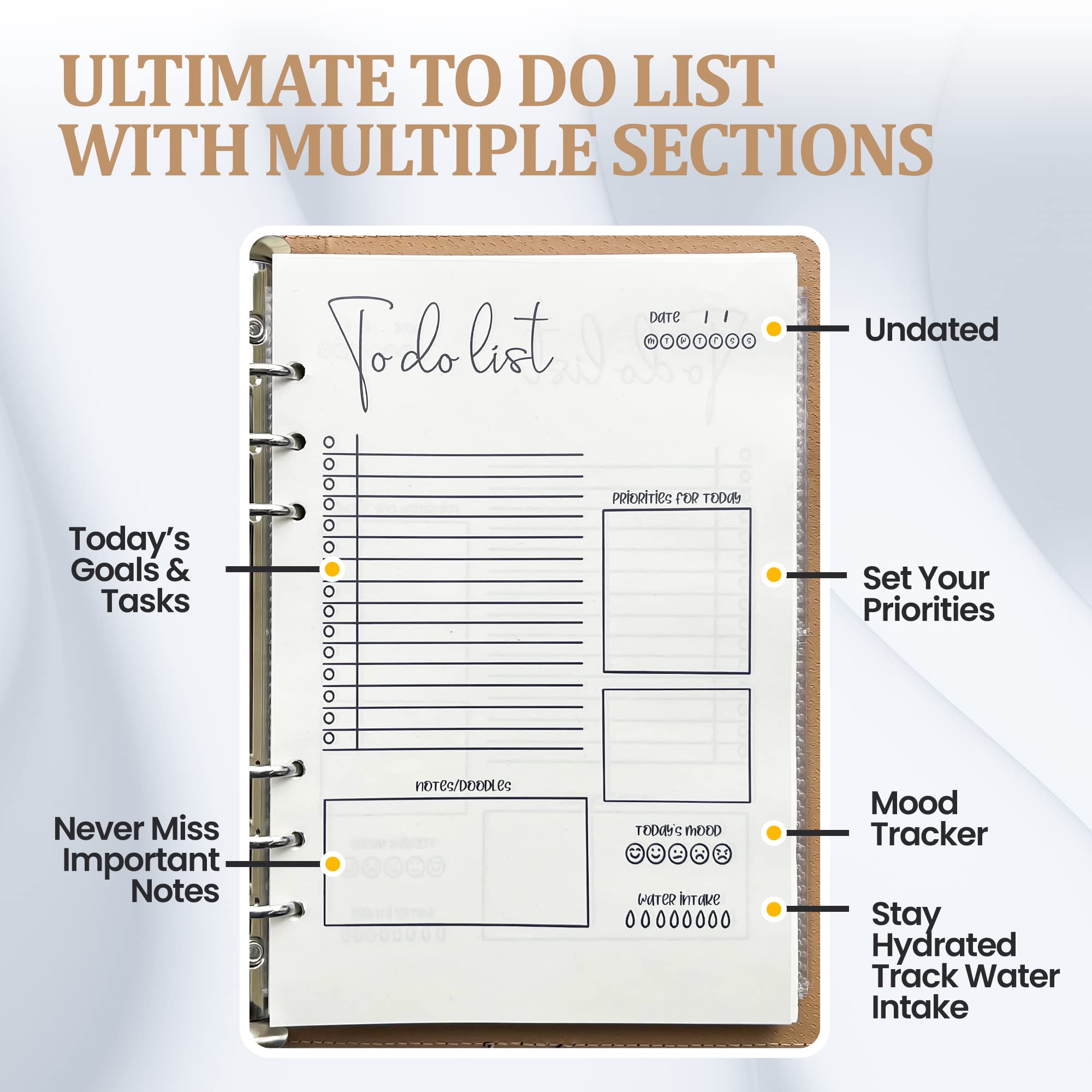 To Do List Notebook, To Do List Notepad, To Do Dotebook, Includes An Organizer For Cards, Documents, Brochures, Invoices And Photos, 3 Pages Of Stickers And A Pen