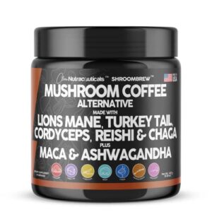 clean nutraceuticals mushroom coffee alternative mix - maca coffee with lions mane mushroom, cordyceps & ashwagandha - cacao based with maca root, turkey tail, chaga & reishi mushroom - usa made