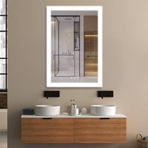 smartrun led bathroom mirror, 24 x 36 inch bathroom mirror with lights, stepless 3 colors temperature & dimmable vanity makeup mirror, wall mounted lighted vanity mirror home decor