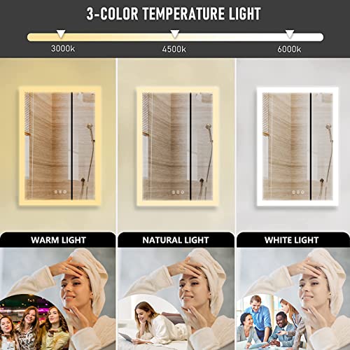smartrun LED Bathroom Mirror, 24 x 36 Inch Bathroom Mirror with Lights, Stepless 3 Colors Temperature & Dimmable Vanity Makeup Mirror, Wall Mounted Lighted Vanity Mirror Home Decor