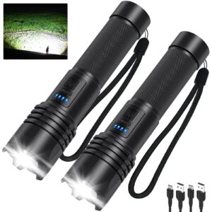 LED Flashlights High Lumens Rechargeable, 900000 Lumens Super Bright Flash Light Brightest Flashlight, 3 Modes IPX7 Waterproof, High Powered Tactical Flashlights for Camping Emergencies (2 Pack)