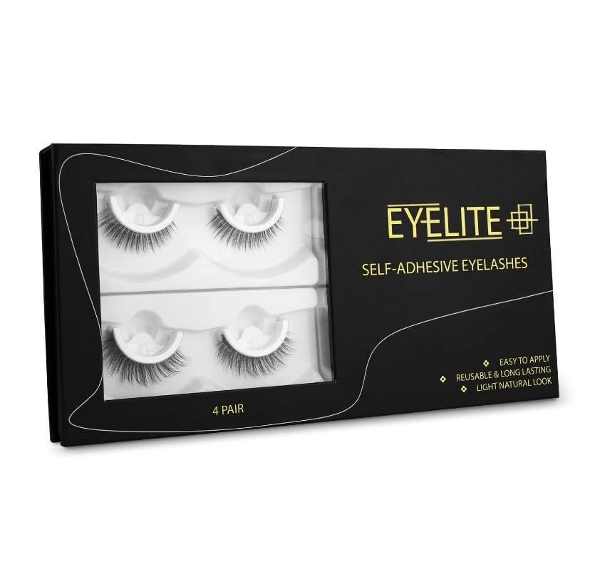 EYELITE, Self Adhesive Eyelashes, 4 Pairs, 16pcs, No Glue Eyelashes, Reusable Adhesive Eyelashes, Natural Look, Wispy Lashes, False Eyelash Extensions, Self Sticking, Press On Lashes, Long Last Wear