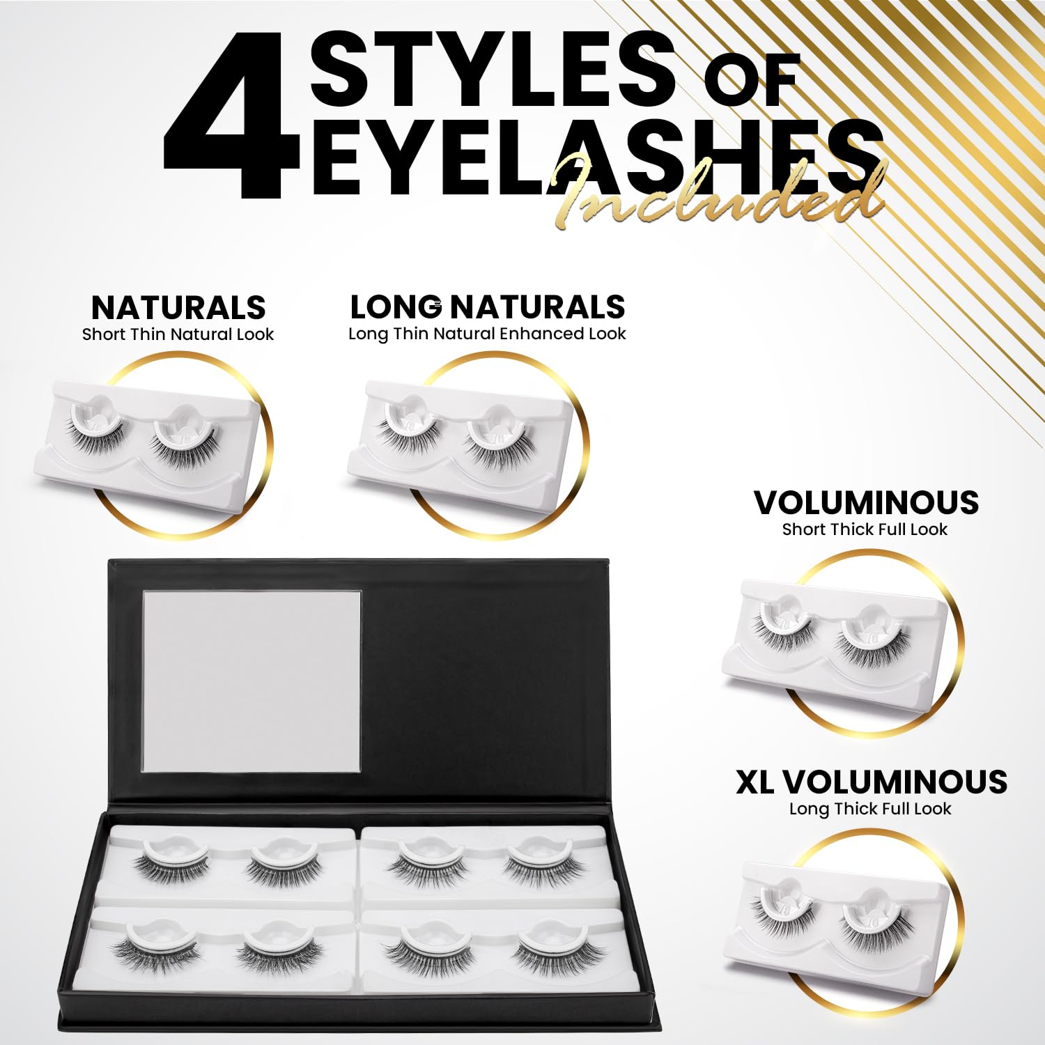 EYELITE, Self Adhesive Eyelashes, 4 Pairs, 16pcs, No Glue Eyelashes, Reusable Adhesive Eyelashes, Natural Look, Wispy Lashes, False Eyelash Extensions, Self Sticking, Press On Lashes, Long Last Wear