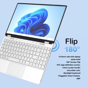 Jectse 15.6in Laptop, 2.4G 5G WiFi 16GB DDR4 RAM Quad Core 180 Degree Flip Notebook Computer with Backlit Keyboard, HD IPS Screen, 5000mA Battery for Windows 11 (16G+256G US Plug)