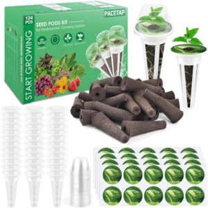 pacetap 124 pcs seed pod kit for aerogarden, plant seed starter sponges kit for hydroponic growing system, growing seed pods kit include 36 grow sponges, 36 grow baskets, 12 grow domes, 40 pod labels