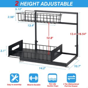 JUPELI Under Sink Organizers and Storage, 2 Tier Pull Out Under Sink Storage for Kitchen With Sliding Drawer, Metal Height Adjustable Bathroom Cabinet Organizer Shelf, Kitchen Organizers and Storage