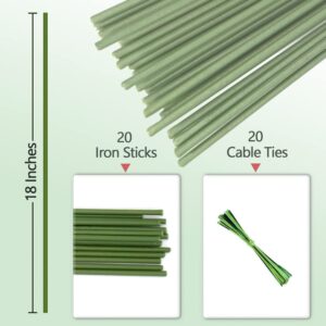 Plant Stakes,20Pcs Plant Sticks,Garden Green Bendable Single Stem Plant Support Stakes for Indoor and Outdoor Plants,Potted Plants,Flowers Orchid Peony Rose-18 Inches