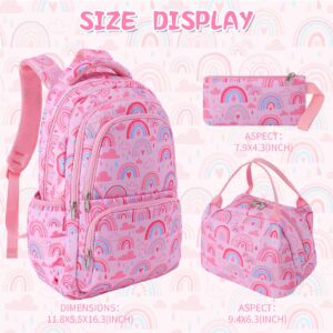 Woosir School Backpacks for Girls Kids Travel Backpack for Teen Girls Back to School Supplies Fashion Bag with Insulated Lunch Bag and Pencil Pouch Outdoor Laptop Backpacks (Rianbow)