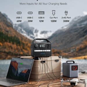 Anker 522 Portable Power Station, 299Wh Solar Generator (Solar Panel Optional), LiFePO4 Battery Pack, 300W (Peak 600W) PowerHouse, 6 Ports, 2 AC Outlets, 60W/20W USB-C PD Ports, LED for Camping and RV