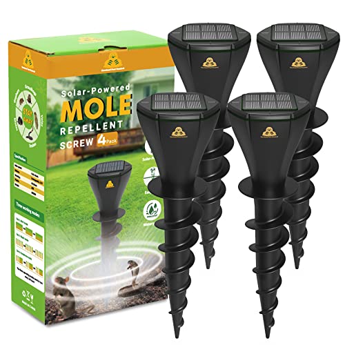 Solar Powered Mole Repellent For Lawns, Screw Shaped Snake Repellent Simulates Low Frequency Seismic Waves for Effective Pest Control, Drive Away Snakes Gophers Moles Voles And Other Underground Pests