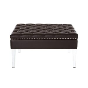 inspired home vivian leather oversized button-tufted ottoman coffee table espresso