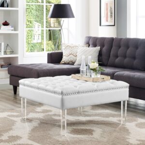Inspired Home Vivian Leather Oversized Button-Tufted Ottoman Coffee Table Espresso