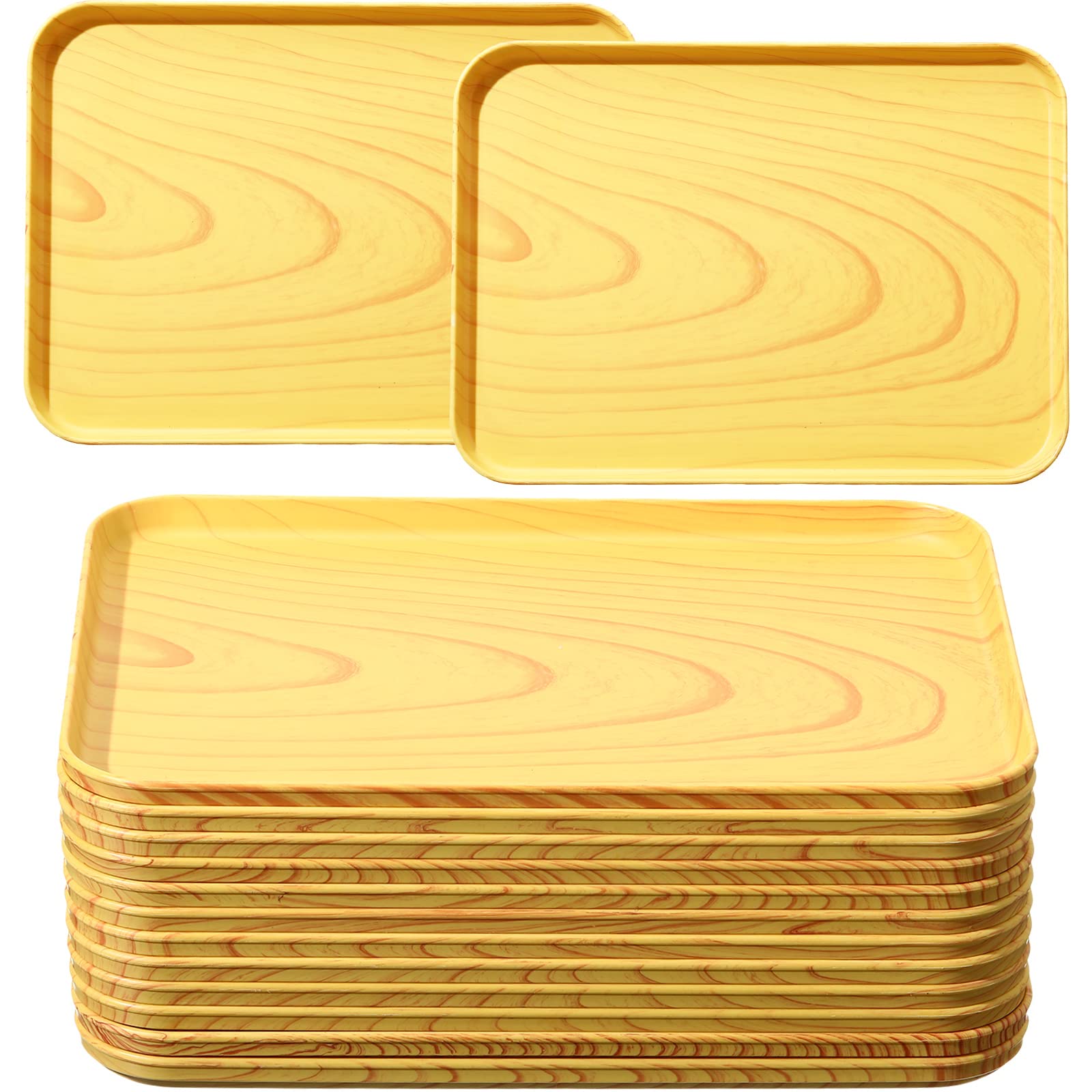 12 Pcs Plastic Wood Grain Serving Tray Fast Food Cafeteria Trays 11.8 x 8.7'' Rectangular Lunch Food Serving Platters Tray Plastic Platter for Kitchen Restaurant School Dinner Party Bar Cafe Camping