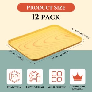 12 Pcs Plastic Wood Grain Serving Tray Fast Food Cafeteria Trays 11.8 x 8.7'' Rectangular Lunch Food Serving Platters Tray Plastic Platter for Kitchen Restaurant School Dinner Party Bar Cafe Camping