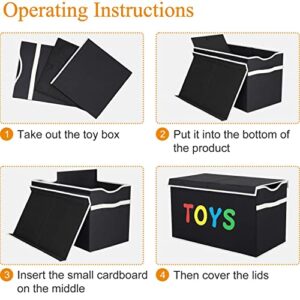 VICTOR'S Kids Toy Box Chest Extra Large Lightweight Collapsible Toy Stanizer Boxes Bins Baskets with Flip-Top Lid & Handles for Kids, Boys, Girls, Nursery Room, Playroom, 27"x14" x16" (Black)