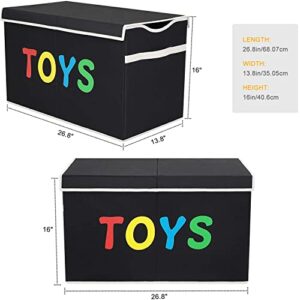 VICTOR'S Kids Toy Box Chest Extra Large Lightweight Collapsible Toy Stanizer Boxes Bins Baskets with Flip-Top Lid & Handles for Kids, Boys, Girls, Nursery Room, Playroom, 27"x14" x16" (Black)