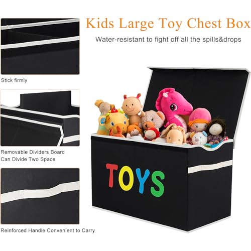 VICTOR'S Kids Toy Box Chest Extra Large Lightweight Collapsible Toy Stanizer Boxes Bins Baskets with Flip-Top Lid & Handles for Kids, Boys, Girls, Nursery Room, Playroom, 27"x14" x16" (Black)