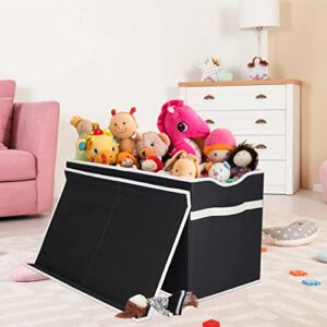 VICTOR'S Kids Toy Box Chest Extra Large Lightweight Collapsible Toy Stanizer Boxes Bins Baskets with Flip-Top Lid & Handles for Kids, Boys, Girls, Nursery Room, Playroom, 27"x14" x16" (Black)