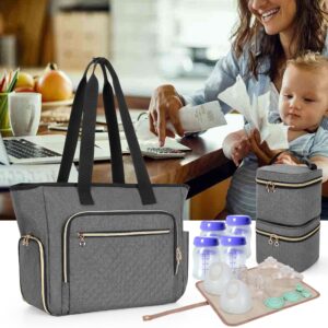 Luxja Wearable Breast Pump Bag (with a Breastmilk Cooler Bag, a Small Carrying Case and a Waterproof Mat), Pumping Bag Compatible with Momcozy and Elvie Breast Pump, Gray