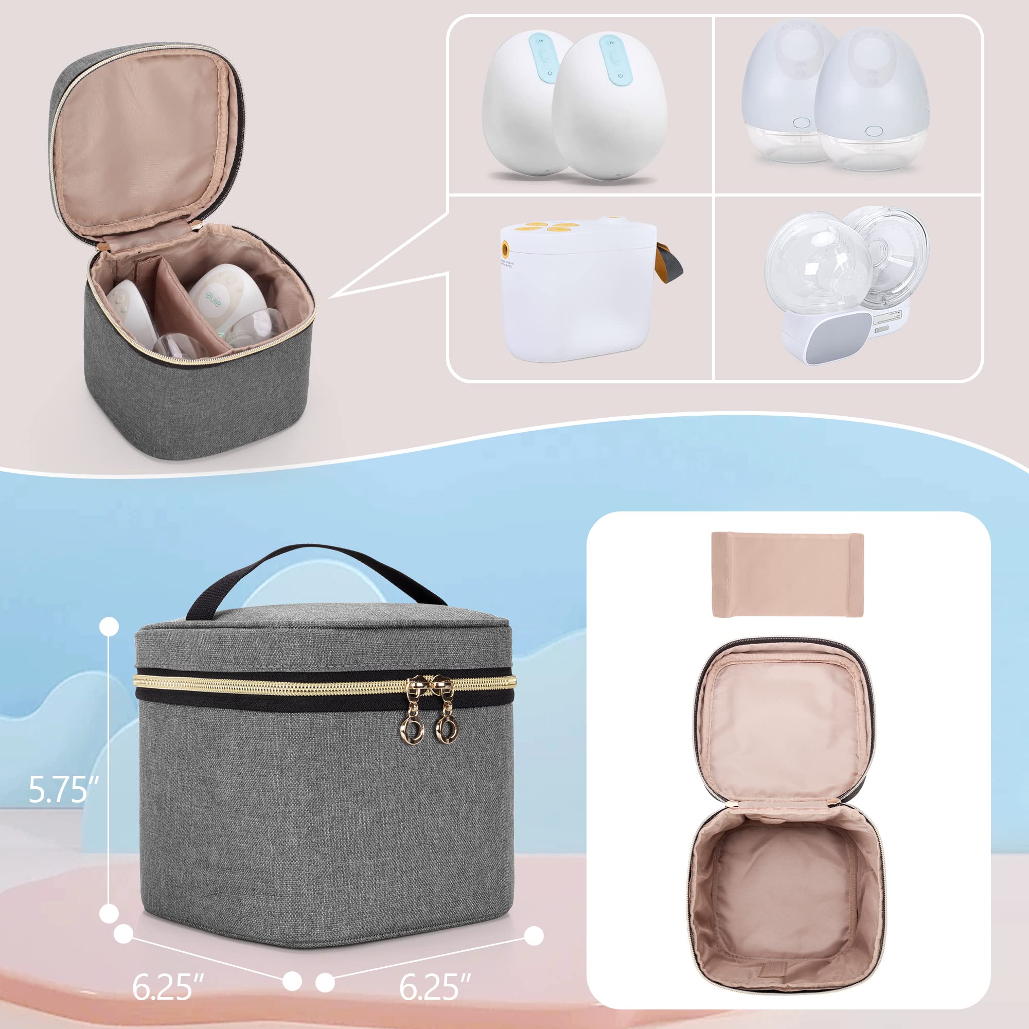 Luxja Wearable Breast Pump Bag (with a Breastmilk Cooler Bag, a Small Carrying Case and a Waterproof Mat), Pumping Bag Compatible with Momcozy and Elvie Breast Pump, Gray