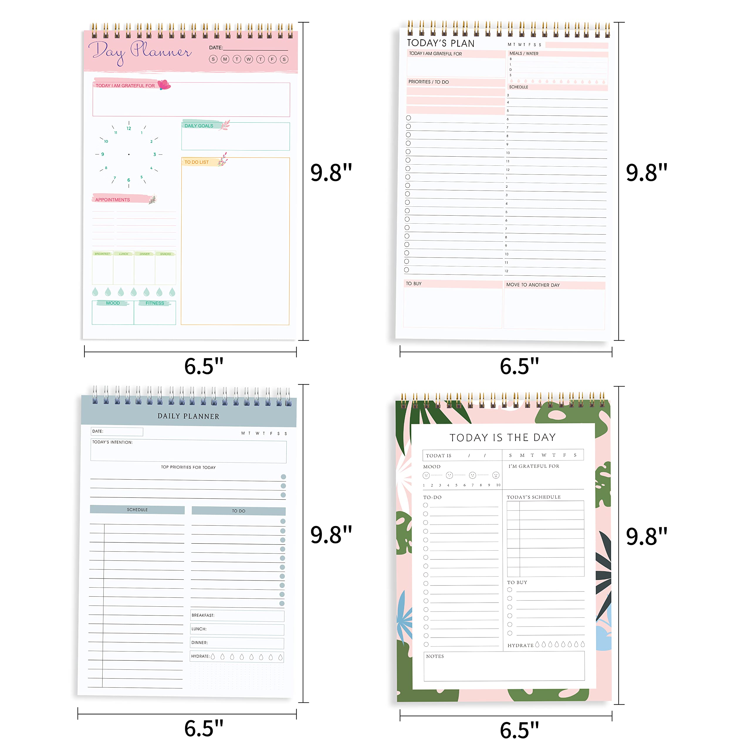 To Do List Pad Daily Schedule Planner Priority Goals Notepad Undated 6.5 ”x 9.8” PVC Cover,Twin-Wire Binding Personal Organizer for Appointment (4 Pack)