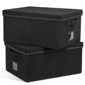 graciadeco 22.8qt closet storage boxes with lids black folding keepsake storage bins stackable flat lidded carboard storage contaner for clothes barbie shoes, 2 pack