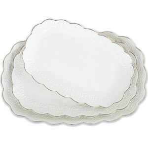 kassel ceramic serving platter set | 14”/12”/10” oval serving trays for entertaining at parties and weddings | oven safe large serving trays for tacos, steak, and cake