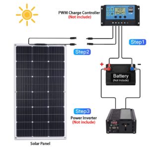 Flexible Solar Panel 100W/12V, Monocrystalline Solar Panels, 23% High Convert, IP68 Waterproof and Lightweight Off-Grid Solar Power System Charger for Marine Camping RV Cabin Van Car Uneven Surfaces