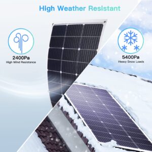 Flexible Solar Panel 100W/12V, Monocrystalline Solar Panels, 23% High Convert, IP68 Waterproof and Lightweight Off-Grid Solar Power System Charger for Marine Camping RV Cabin Van Car Uneven Surfaces