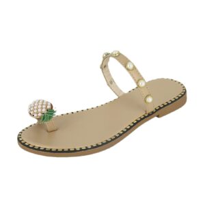 oiangi womens sandals 2023 summer fashion fruit pineapple shape flip flops cute toe ring clip toe slides boho ladies beach shoes sandalias para mujer