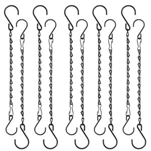 fetanten plant hanging chains, 10 inch metal hanging basket chain with s hook for bird feeders lanterns wind chimes billboards photo and indoor outdoor decorative (black, 10 pcs)