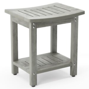 lue bona hdps shower bench seat, gray shower stool for inside shower waterproof, bath spa shower foot stool for shaving legs with storage shelf, weather resistant/non-slip/indoor or outdoor use