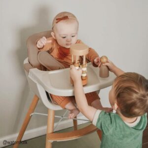 3-in-1 Convertible Wooden High Chair,Baby High Chair with Adjustable Legs & Dishwasher Safe Tray, Made of Sleek Hardwood & Premium Leatherette, Brown Color