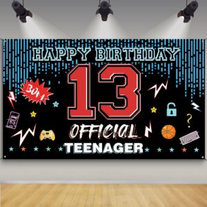 official teenager 13th birthday door backdrop banner, happy 13th birthday decorations for boys girls, red blue 13 year old birthday party yard sign photo booth props supplies, fabric, phxey