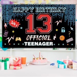 Official Teenager 13th Birthday Door Backdrop Banner, Happy 13th Birthday Decorations for Boys Girls, Red Blue 13 Year Old Birthday Party Yard Sign Photo Booth Props Supplies, Fabric, PHXEY