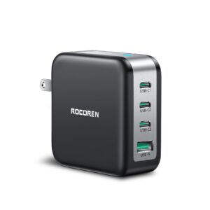 rocoren 100w usb c charger, dual 4 ports pd3.0 qc5.0 pps fast charger for macbook pro, ipad, iphone, samsung, laptop
