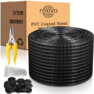 foxivo 6" x 50' solar panel bird wire screen protection, 1/2 inch black pvc coated galvanized welded wire mesh roll | prevents birds nesting under solar panels